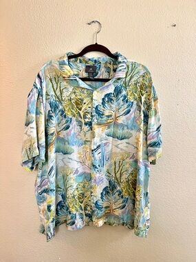 H&M Men's beach Hawaiian Short-Sleeve Button-Down cotton linen blend shirt